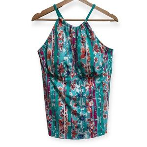 Land’s End Floral Stripes Halter Neck Tankini Swim Top